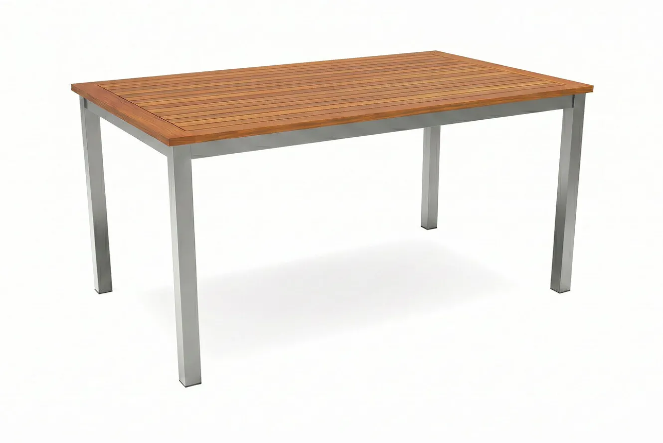 VILLANA Tasmania Esstisch, Silber/Natural, Aluminium/Eukalyptus, 150 x 90 cm, mit Fußkappen, hohe Belastbarkeit, FSC®-zertifiziertes Produkt
