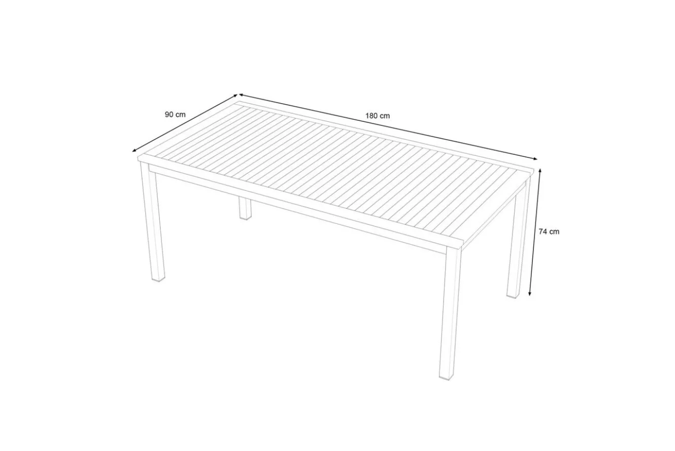 VILLANA Tasmania Esstisch, Silber/Natural, Aluminium/Eukalyptus, 180 x 90 cm, hohe Belastbarkeit, korrosionsbeständig, witterungsbeständig, robust, FSC®-zertifiziertes Produkt
