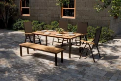 VILLANA Tasmania Garten-Essgruppe mit Bank und 4 Klappstühlen, anthrazit/natur, Aluminium/Eukalyptus, Tischplatte 180 x 90 cm, FSC®-zertifiziertes Produkt