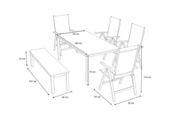 VILLANA Tasmania Garten-Essgruppe mit Bank und 4 Klappstühlen, anthrazit/natur, Aluminium/Eukalyptus, Tischplatte 180 x 90 cm, FSC®-zertifiziertes Produkt