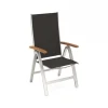VILLANA Tasmania Garten-Essgruppe mit 6 Klappstühlen, silber, Alu / Eukalyptus / Textilene, Tisch 180 x 90 cm, FSC®-zertifiziertes Produkt