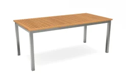 VILLANA Tasmania Garten-Essgruppe mit 6 Klappstühlen, silber, Alu / Eukalyptus / Textilene, Tisch 180 x 90 cm, FSC®-zertifiziertes Produkt
