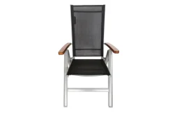 VILLANA Tasmania Garten-Essgruppe mit 6 Klappstühlen, silber, Alu / Eukalyptus / Textilene, Tisch 180 x 90 cm, FSC®-zertifiziertes Produkt