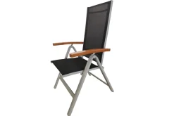 VILLANA Tasmania Garten-Essgruppe mit 6 Klappstühlen, silber, Alu / Eukalyptus / Textilene, Tisch 180 x 90 cm, FSC®-zertifiziertes Produkt