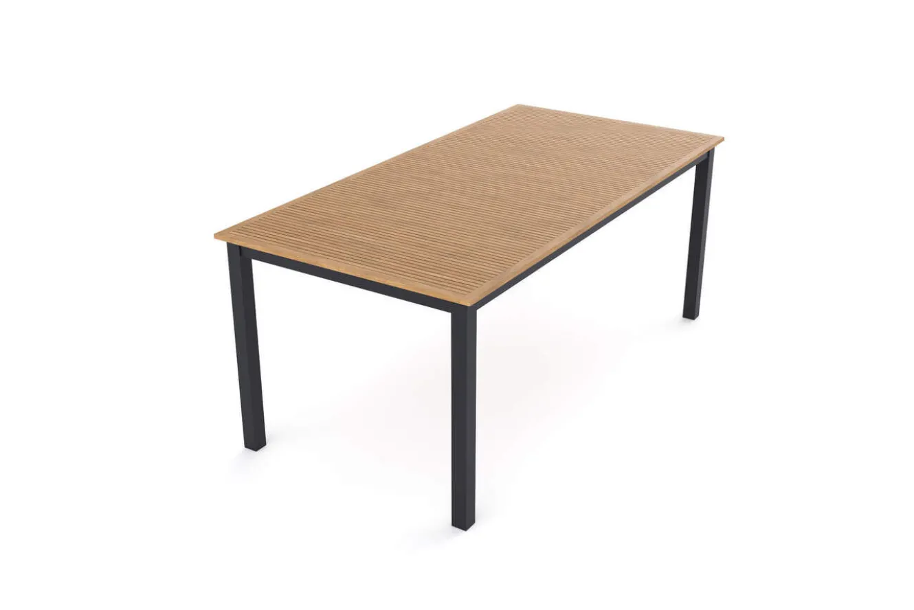 VILLANA Tasmania Garten-Essgruppe mit Bank und 2 Klappstühlen, anthrazit/natur, Aluminium/Eukalyptus, Tischplatte 180 x 90 cm, FSC®-zertifiziertes Produkt