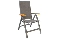 VILLANA Tasmania Garten-Essgruppe mit Bank und 2 Klappstühlen, anthrazit/natur, Aluminium/Eukalyptus, Tischplatte 180 x 90 cm, FSC®-zertifiziertes Produkt