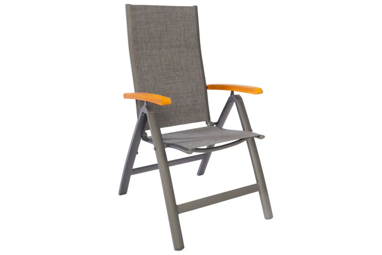 VILLANA Tasmania Garten-Essgruppe mit Bank und 2 Klappstühlen, anthrazit/natur, Aluminium/Eukalyptus, Tischplatte 180 x 90 cm, FSC®-zertifiziertes Produkt