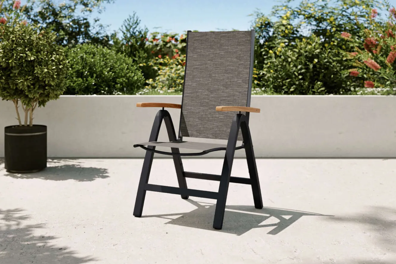 VILLANA Tasmania Klappstuhl, anthrazit/grau, Alu/Eukalyptus/Textilene, klappbar, FSC®-zertifiziertes Produkt