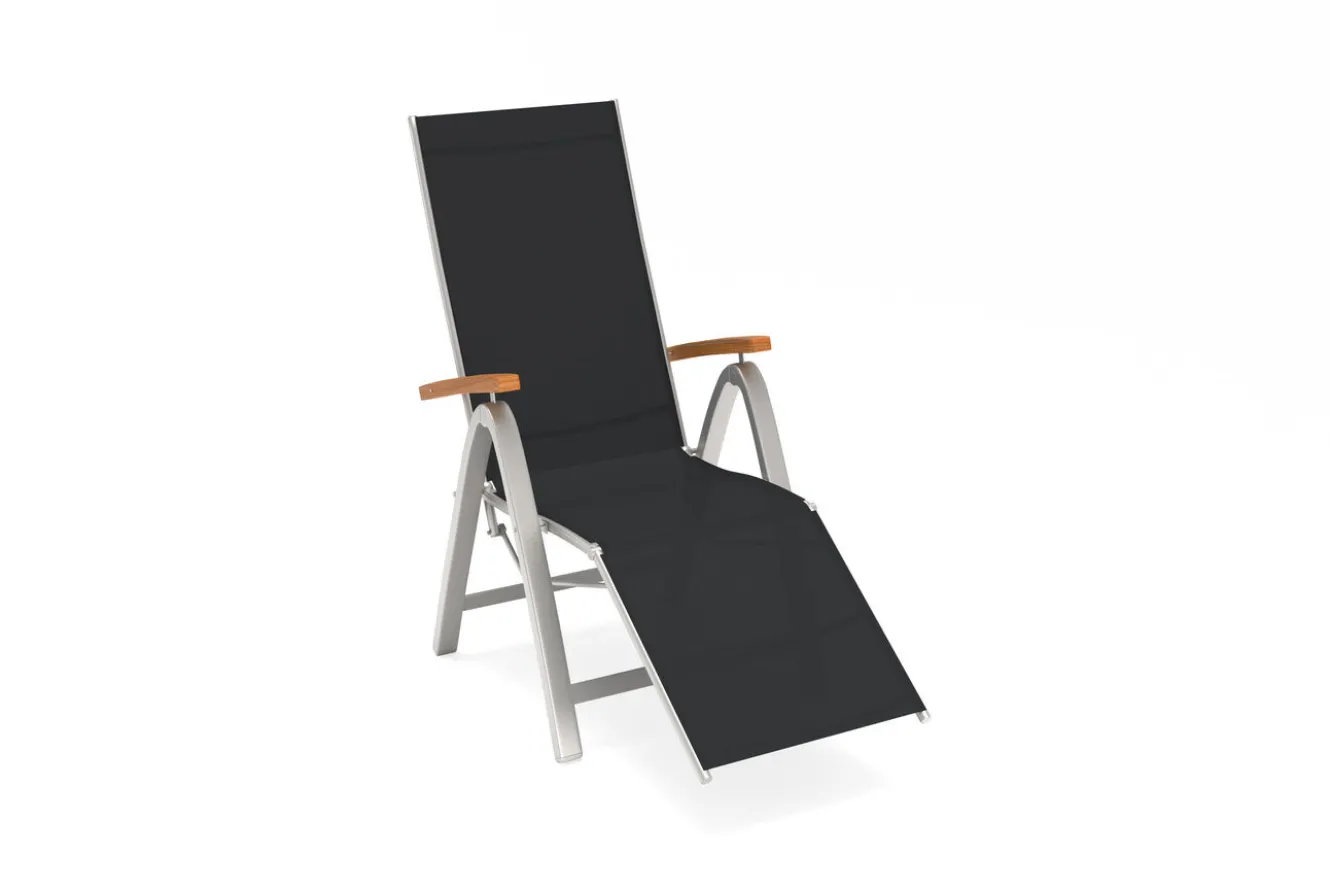 VILLANA Tasmania Relaxsessel, silber/schwarz, Alu/Textilene, Eukalyptus-Armlehnen, höhenverstellbar, FSC®-zertifiziertes Produkt
