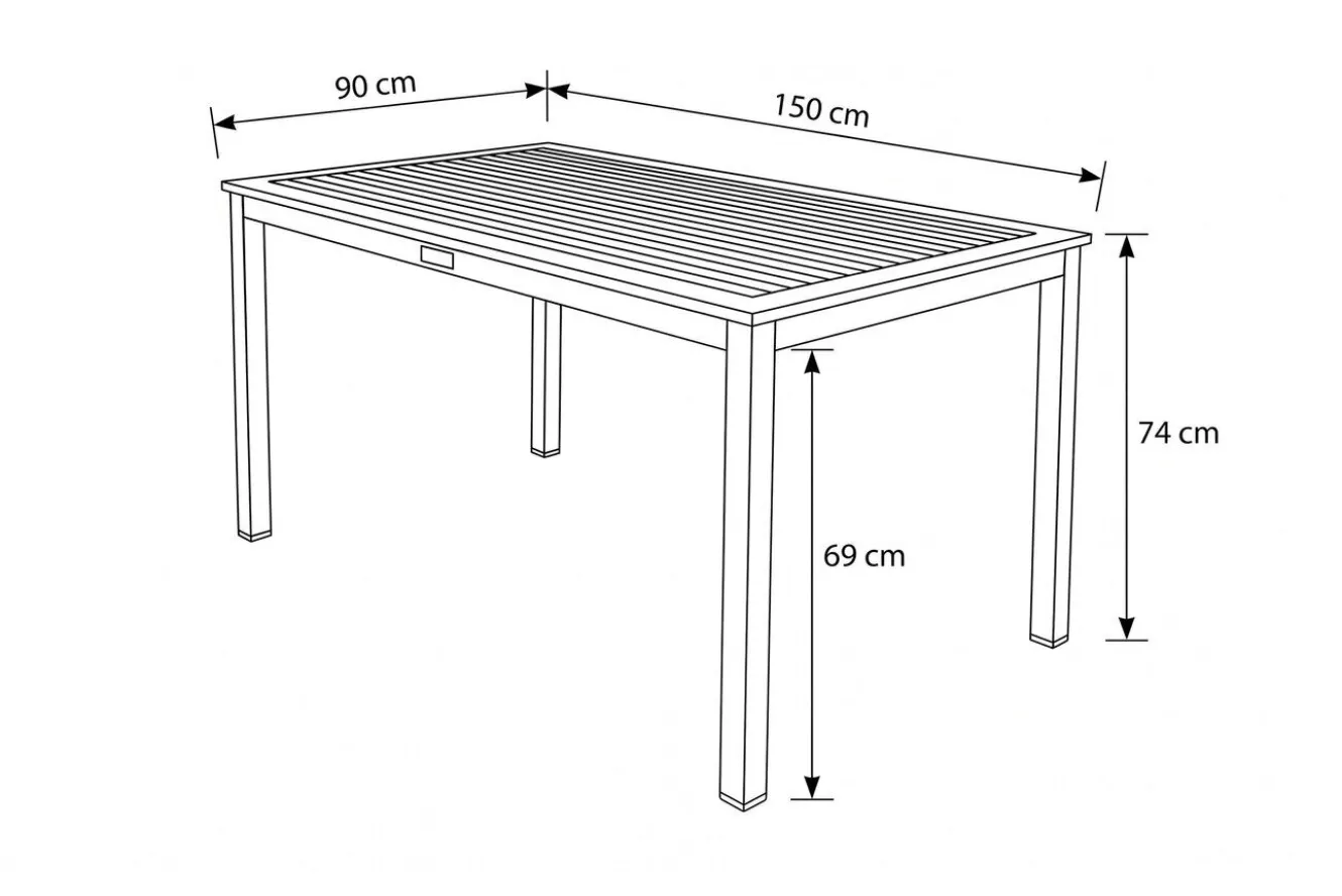 VILLANA Victoria Gartentisch, Alu/Akazie, silber, 150 x 90 x 74 cm, zertifiziertes Material, FSC®-zertifiziertes Produkt