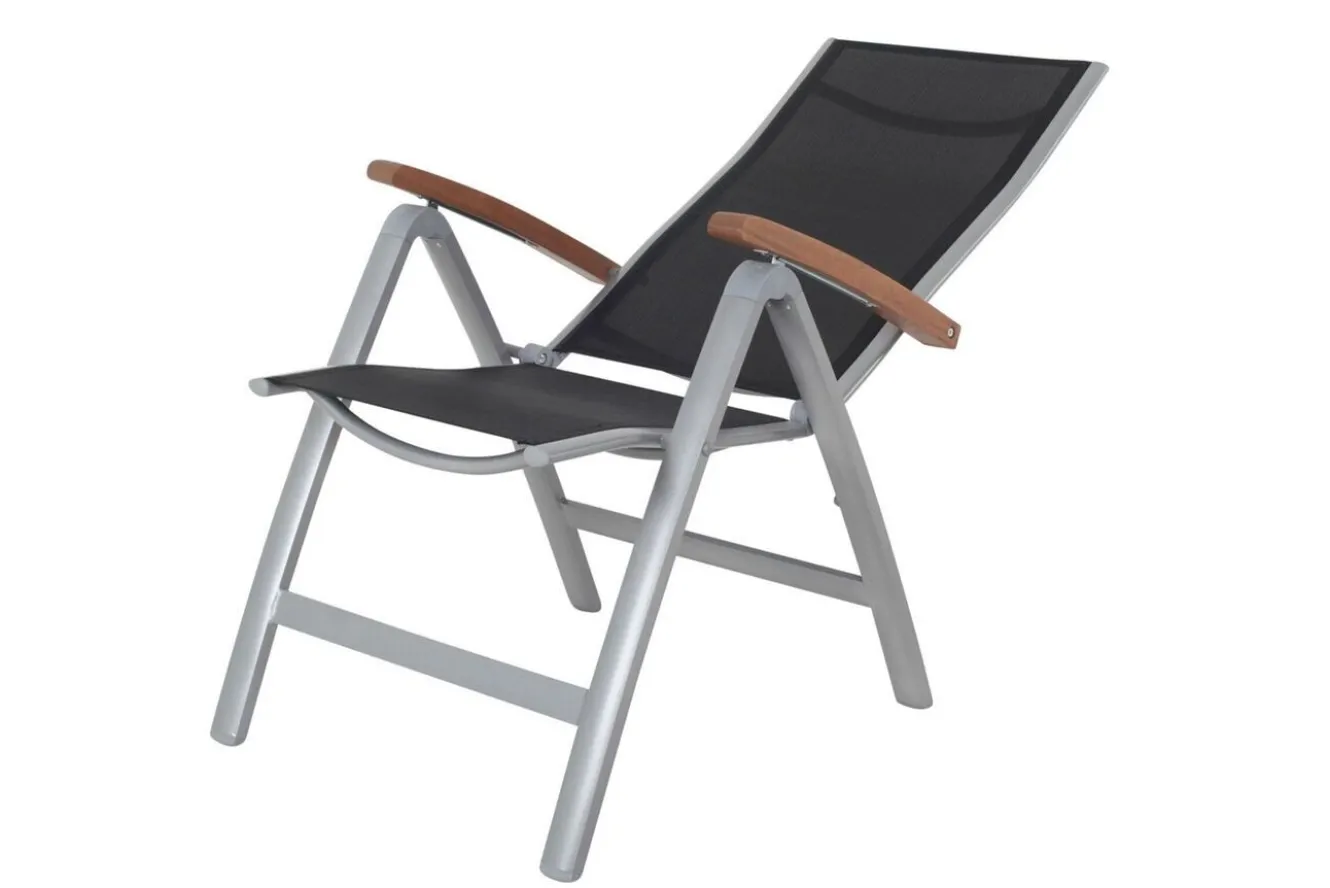 VILLANA Victoria Klappstuhl, silber/schwarz, Alu/Textilene, 64 x 58 x 110 cm, zertifiziertes Material, FSC®-zertifiziertes Produkt