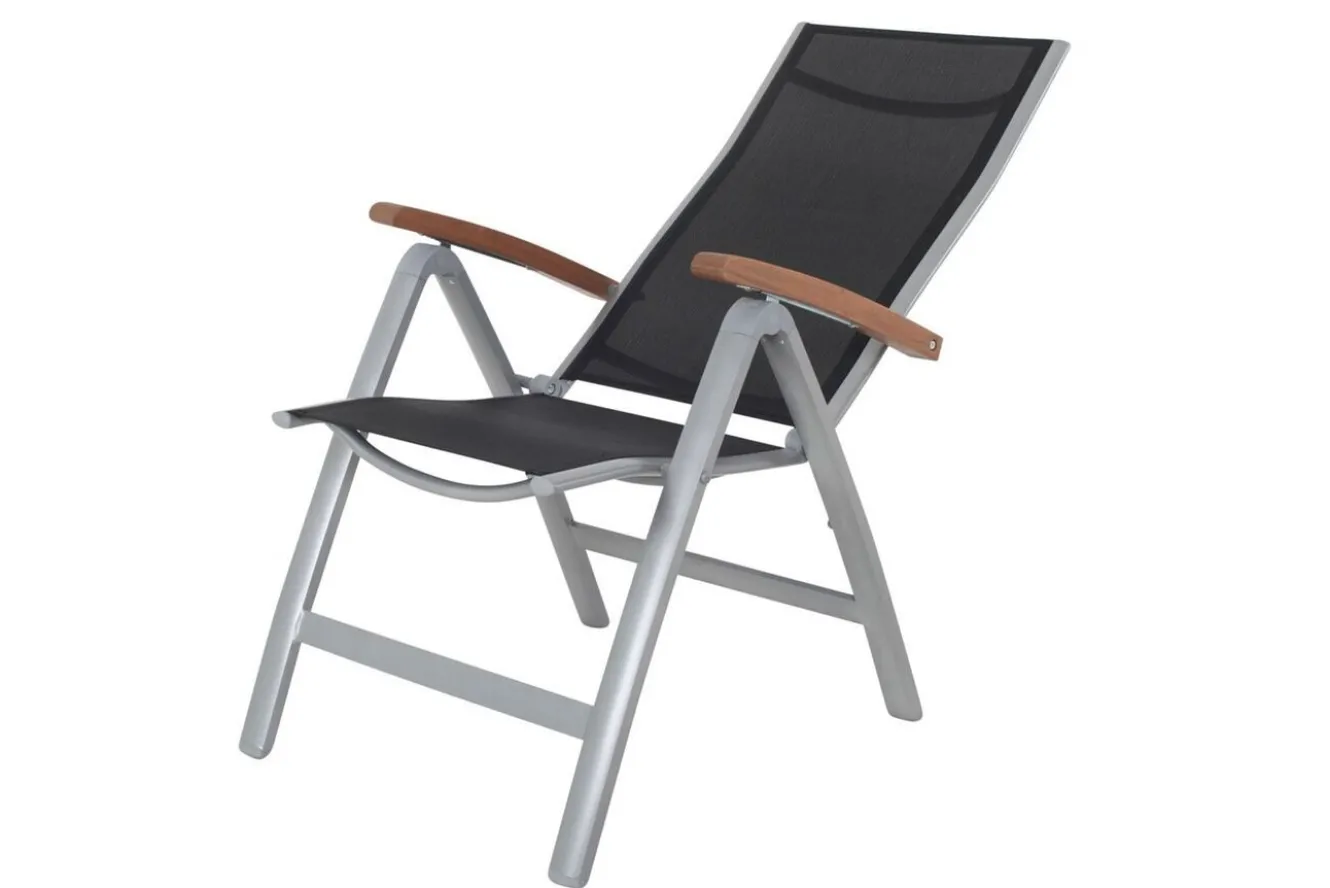 VILLANA Victoria Klappstuhl, silber/schwarz, Alu/Textilene, 64 x 58 x 110 cm, zertifiziertes Material, FSC®-zertifiziertes Produkt