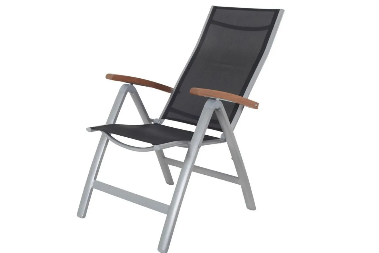 VILLANA Victoria Klappstuhl, silber/schwarz, Alu/Textilene, 64 x 58 x 110 cm, zertifiziertes Material, FSC®-zertifiziertes Produkt