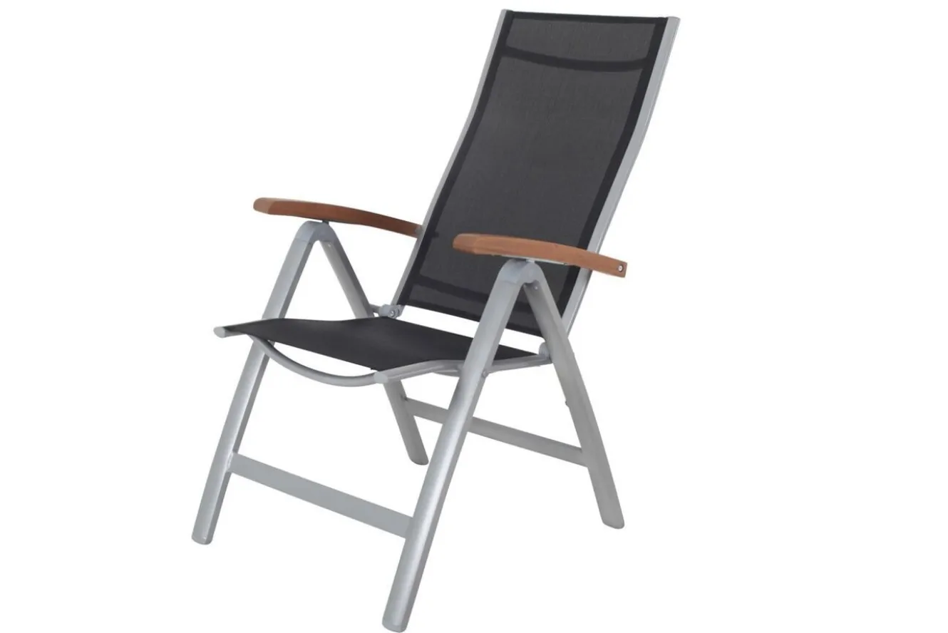 VILLANA Victoria Klappstuhl, silber/schwarz, Alu/Textilene, 64 x 58 x 110 cm, zertifiziertes Material, FSC®-zertifiziertes Produkt